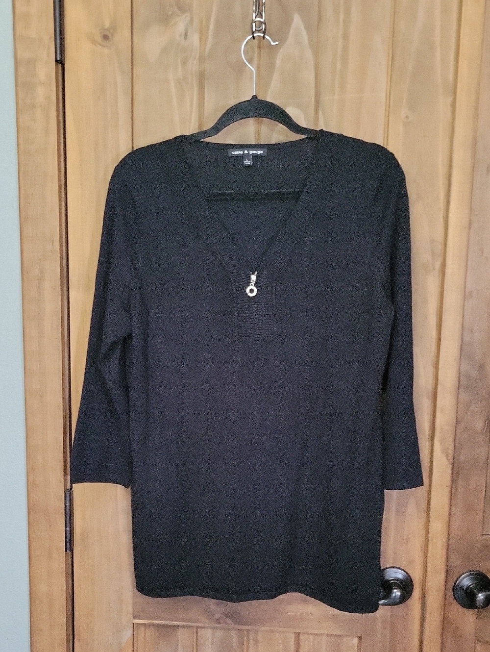 Cable & Gauge Black Knit Top with Tag Detail